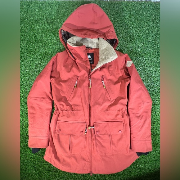 Burton Women's Prowess Snowboard Jacket Sz Small Waterproof‎ Powder Skirt Red - Picture 1 of 8